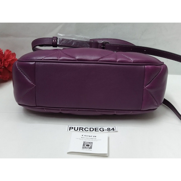 Coach Teri Hobo Diamond Deep Berry Quilted Leather Zipper Shoulder Bag -NWT $528 - Picture 9 of 16